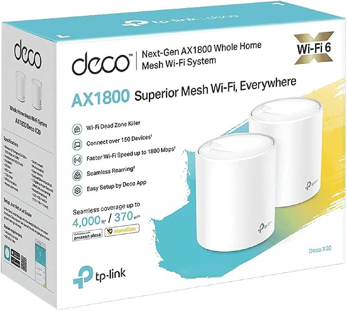 TP-Link Deco X20 Whole Home Mesh Wi-Fi 6 System, AX1800, 2-Pack
