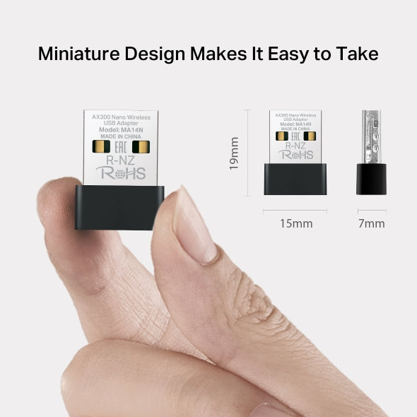 Mercusys MA14N AX287 Mbps, Nano Design, Easy Installation, Supports Linux and Windows(11/10/7), Wi-Fi 6 USB Adapter