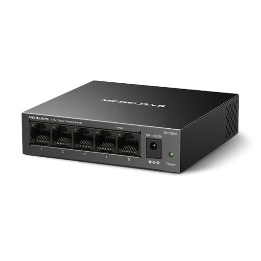 MERCUSYS 5-Port Gigabit Desktop Switch, 5× 10/100/1000Mbps Ports, Multiple Installation, Auto-Negotiation, Auto-MDI/MDIX, Power Saving, Metal case, Plug & Play, No Configuration Required (MS105GS)