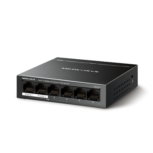 MERCUSYS TP-Link MS106LP PoE+ Switch 6 Ports with 4 PoE+, 30W for PoE Port, 40W on All Ports, 802.3af/at, 2 Uplink Ports for Internet and NVR, Metal Case, Ethernet Splitter, Plug & Play