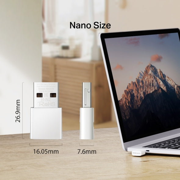 Mercusys MA30N USB WiFi Adapter, AC1300Mbps, Network Card, Nano Card, Dual Band, USB 2.0, WPA3, Plug & Play