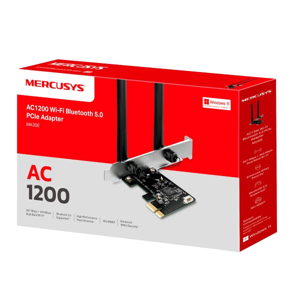 MERCUSYS MA30E WiFi Card AC1200 Mbps Wireless Bluetooth 5.0 PCIe Network Card, MU-MIMO Wider Signal Coverage, PCI Express Bluetooth WiFi Card for Desktop/PC Windows 10/11(64Bit)