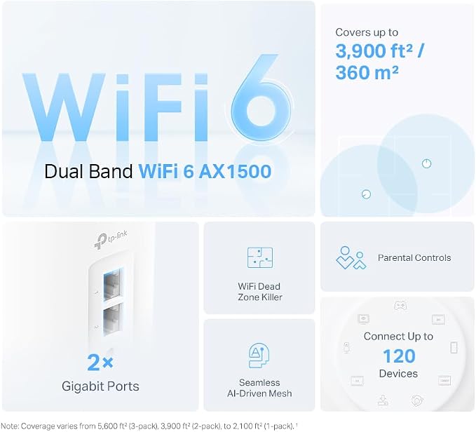 TP-Link Deco X10 Whole Home Mesh Wi-Fi 6 System, AX1500, 3-Pack