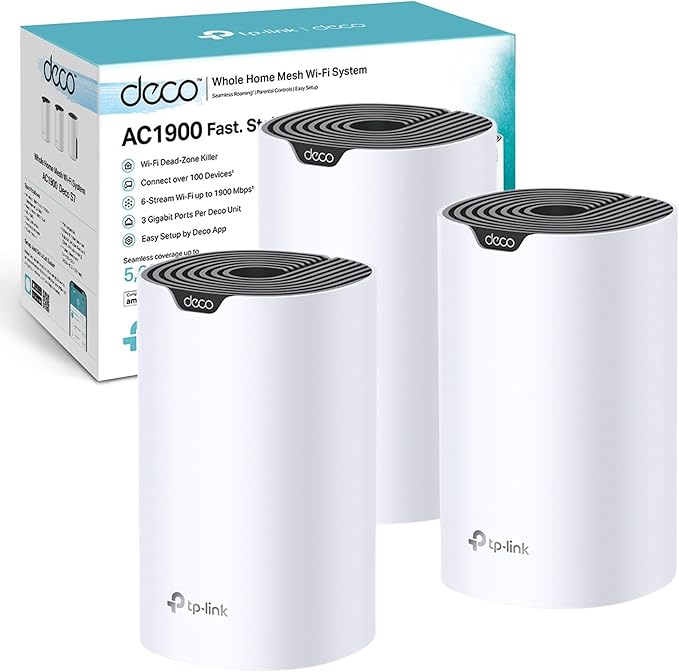 TP-Link Deco S7(3-pack), AC1900 Mbps All-Home Mesh Wi-Fi System, Dual-Band, Gigabit Ports, Coverage up to 520 m², 100+ Device Connections, Mobile App