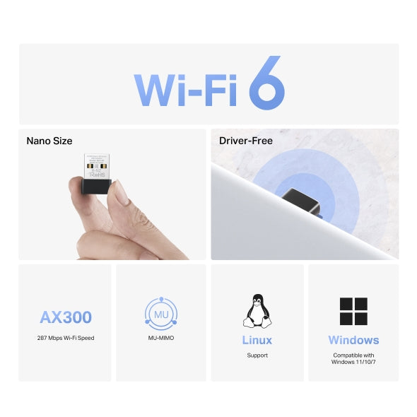 Mercusys MA14N AX287 Mbps, Nano Design, Easy Installation, Supports Linux and Windows(11/10/7), Wi-Fi 6 USB Adapter