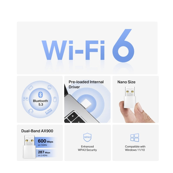 MERCUSYS MA60XNB AX900 Nano Wi-Fi 6 Bluetooth USB Adapter
