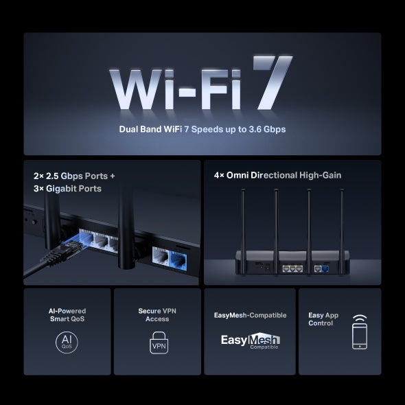 Mercusys MR27BE | BE3600 Dual Band Wi-Fi 7 Router