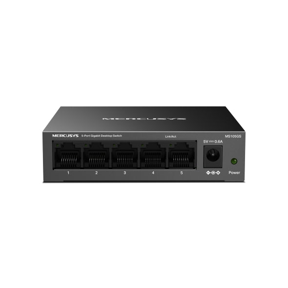 MERCUSYS 5-Port Gigabit Desktop Switch, 5× 10/100/1000Mbps Ports, Multiple Installation, Auto-Negotiation, Auto-MDI/MDIX, Power Saving, Metal case, Plug & Play, No Configuration Required (MS105GS)