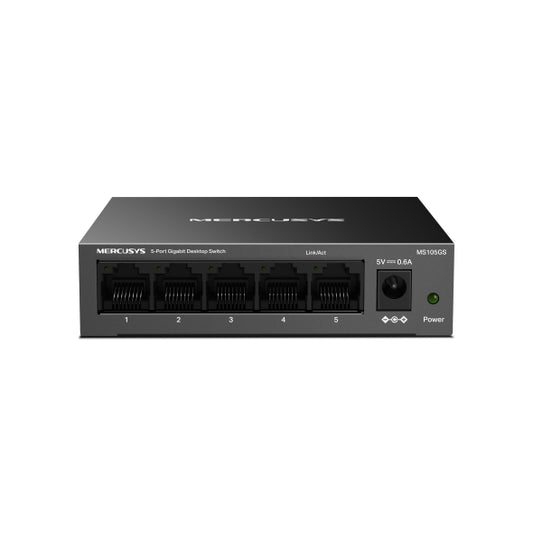 MERCUSYS 5-Port Gigabit Desktop Switch, 5× 10/100/1000Mbps Ports, Multiple Installation, Auto-Negotiation, Auto-MDI/MDIX, Power Saving, Metal case, Plug & Play, No Configuration Required (MS105GS)