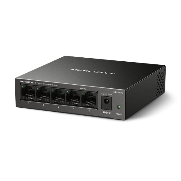 MERCUSYS 5-Port Gigabit Desktop Switch, 5× 10/100/1000Mbps Ports, Multiple Installation, Auto-Negotiation, Auto-MDI/MDIX, Power Saving, Metal case, Plug & Play, No Configuration Required (MS105GS)