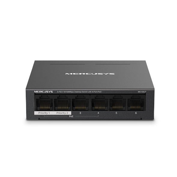 MERCUSYS TP-Link MS106LP PoE+ Switch 6 Ports with 4 PoE+, 30W for PoE Port, 40W on All Ports, 802.3af/at, 2 Uplink Ports for Internet and NVR, Metal Case, Ethernet Splitter, Plug & Play