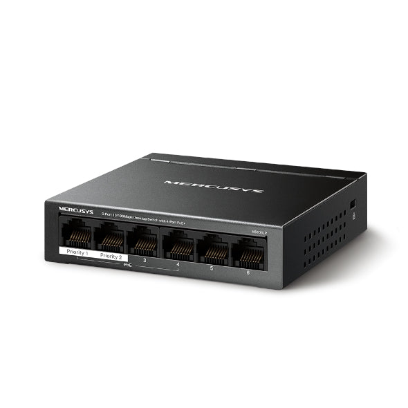 MERCUSYS TP-Link MS106LP PoE+ Switch 6 Ports with 4 PoE+, 30W for PoE Port, 40W on All Ports, 802.3af/at, 2 Uplink Ports for Internet and NVR, Metal Case, Ethernet Splitter, Plug & Play