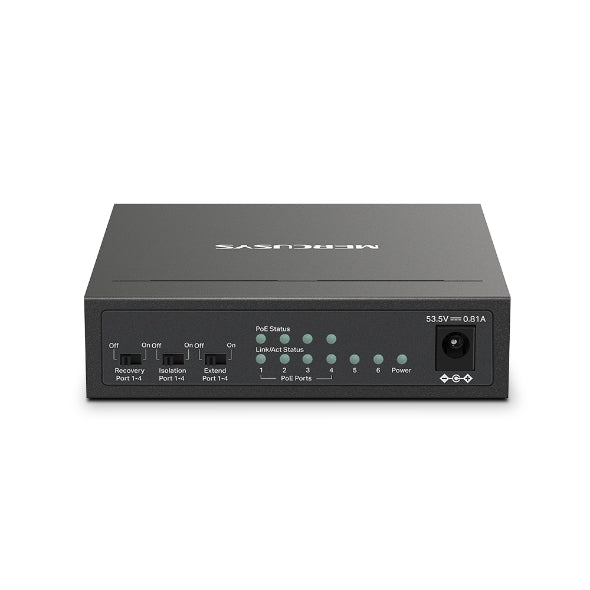 MERCUSYS TP-Link MS106LP PoE+ Switch 6 Ports with 4 PoE+, 30W for PoE Port, 40W on All Ports, 802.3af/at, 2 Uplink Ports for Internet and NVR, Metal Case, Ethernet Splitter, Plug & Play