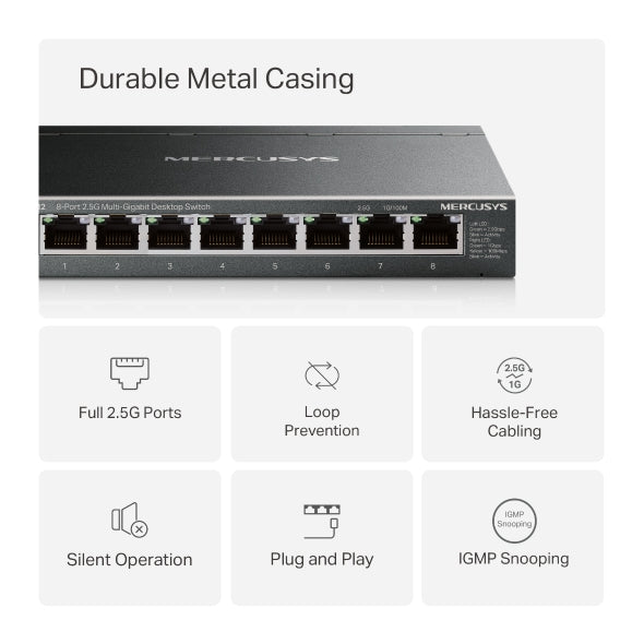 MERCUSYS MS108GS-M2 8-Port 2.5Gbps Network Switch, Ethernet Splitter