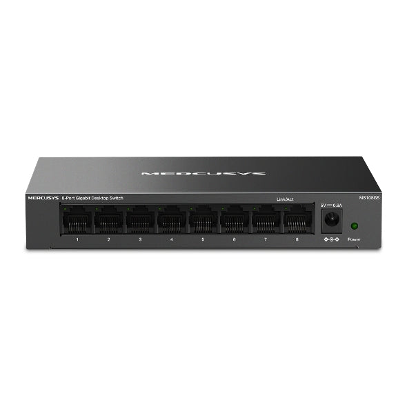 MERCUSYS 8-Port Gigabit Desktop Switch, 8× 10/100/1000Mbps Ports, Multiple Installation, Auto-Negotiation, Auto-MDI/MDIX, Power Saving, Metal case, Plug & Play, No Configuration Required (MS108GS)