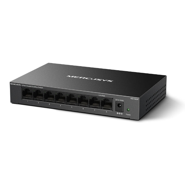 MERCUSYS 8-Port Gigabit Desktop Switch, 8× 10/100/1000Mbps Ports, Multiple Installation, Auto-Negotiation, Auto-MDI/MDIX, Power Saving, Metal case, Plug & Play, No Configuration Required (MS108GS)