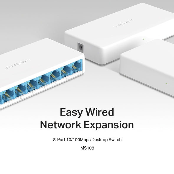 MERCUSYS (Renewed) MS108 8-Port 10/100Mbps Ethernet Network Desktop Network Switch (White, Blue)