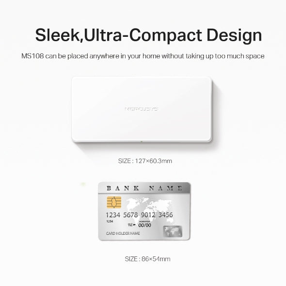 MERCUSYS (Renewed) MS108 8-Port 10/100Mbps Ethernet Network Desktop Network Switch (White, Blue)