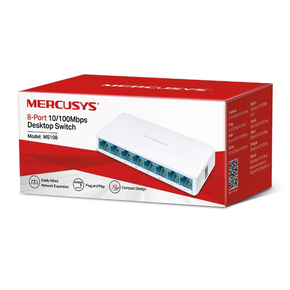 MERCUSYS (Renewed) MS108 8-Port 10/100Mbps Ethernet Network Desktop Network Switch (White, Blue)