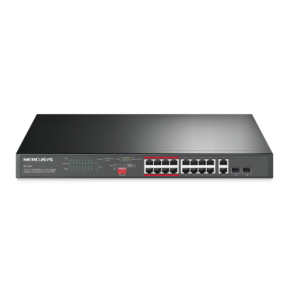 Mercusys MS118CP 16-Port 10/100Mbps + 2-Port Gigabit Rackmount Switch, Black