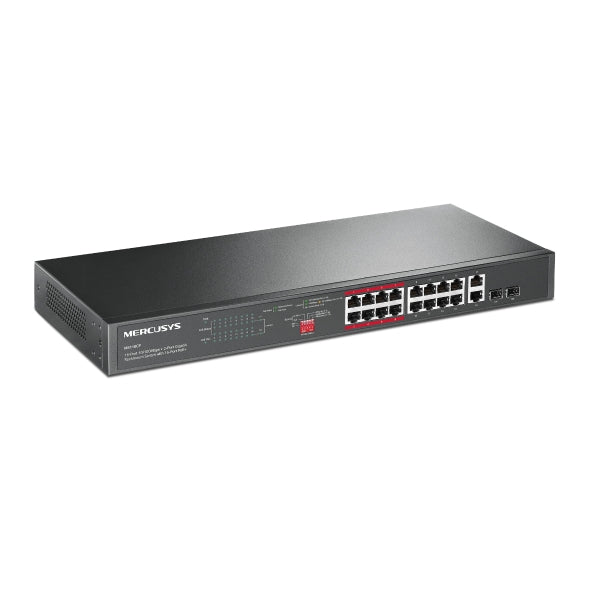 Mercusys MS118CP 16-Port 10/100Mbps + 2-Port Gigabit Rackmount Switch, Black