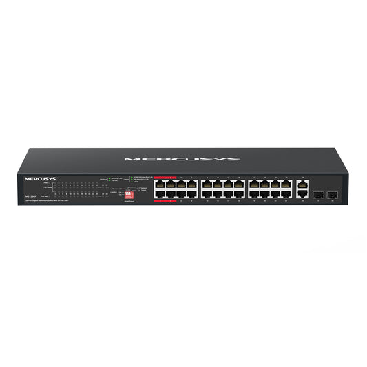 Mercusys MS128GP 28-Port Gigabit Rackmount Switch with 24-Port PoE+ (Max 295W), Long-Range Mode up to 250 m