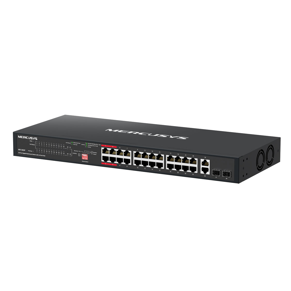 Mercusys MS128GP 28-Port Gigabit Rackmount Switch with 24-Port PoE+ (Max 295W), Long-Range Mode up to 250 m