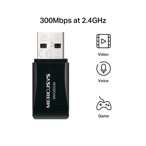 MERCUSYS, N300 Wireless Mini USB Adapter, MW300UM