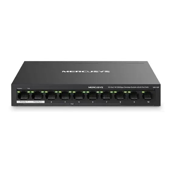 Mercusys MS110P PoE+ Switch, 10-Ports 10/100Mbps, With 2 Uplink Ports