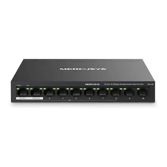 Mercusys MS110P PoE+ Switch, 10-Ports 10/100Mbps, With 2 Uplink Ports