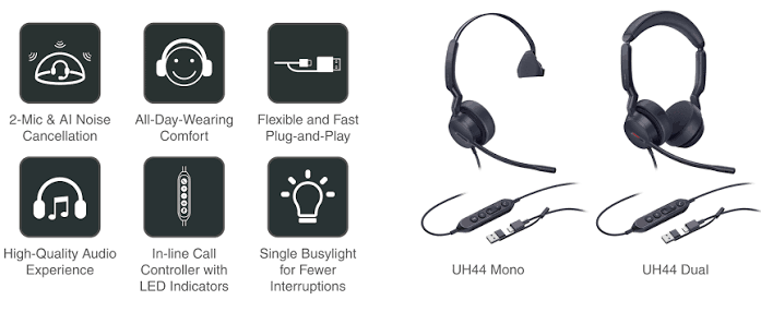 Yealink Wired Headset UH44 Mono USB-C/A